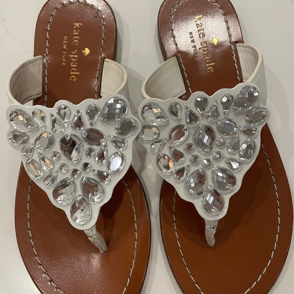 Kate Spade White Sandals with Crystal Accents
